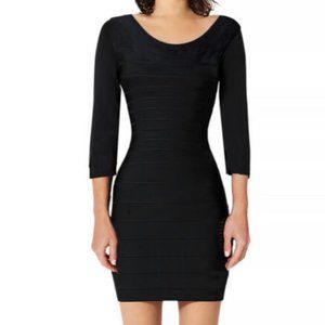 Herve Leger Classic 3/4 Sleeve Short Black Dress - Medium